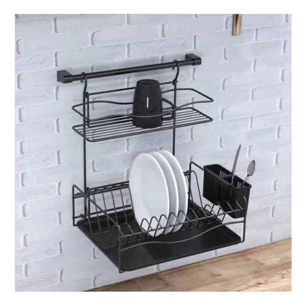 Geseus Home Borulu Askılı Bardaklık Tabaklık Bulaşıklık Mat Siyah Kb013s - Görsel 2