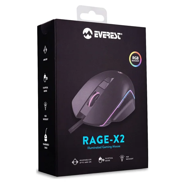 Everest Rage-X2 RGB Makrolu Ergonomik Optik Kablolu Oyuncu Mouse - Görsel 6