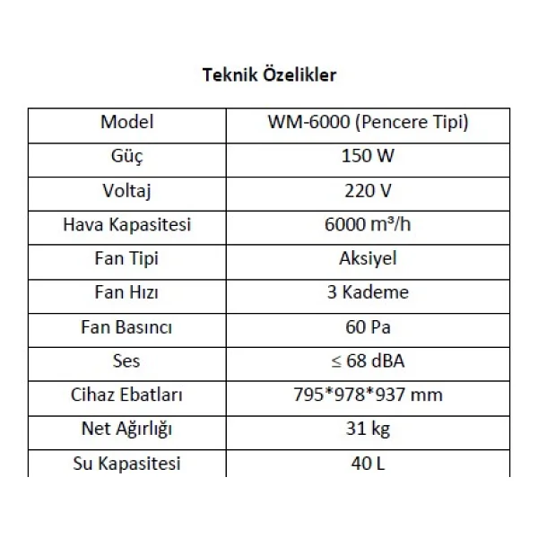 Wind Mill Wm-6000 Pencere Tipi Evaporatif Soğutucu - Görsel 5