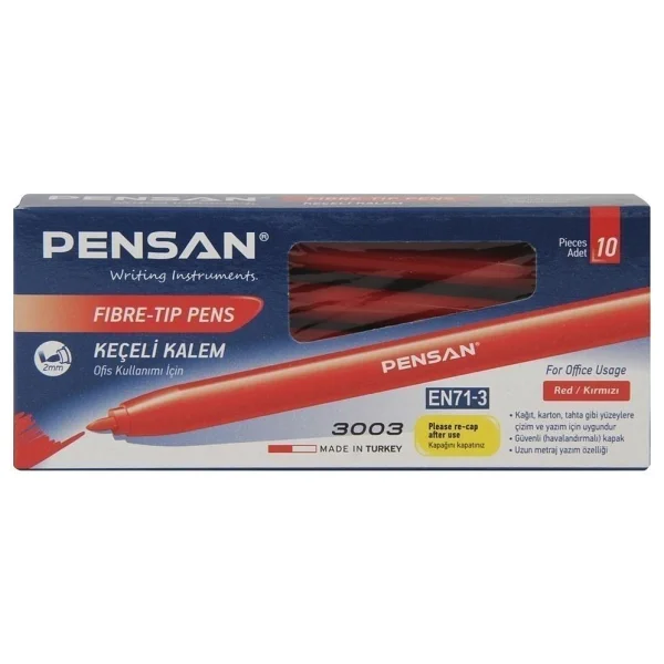Pensan 3003 10'lu Kırmızı Keçeli Kalem - Görsel 5