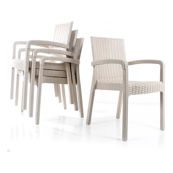 Violet Rattan Sandalye Takımı 4 Kişilik Kollu Koltuk Bahçe Balkon Teras Sandalyesi - Krem - Görsel 8