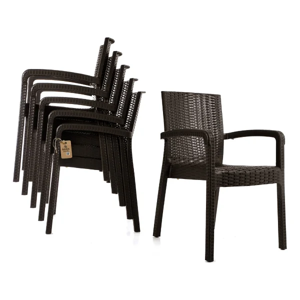 Violet Rattan Sandalye Takımı 6 Kişilik Takım Bahçe Balkon Teras Takımı Kahverengi - Görsel 6