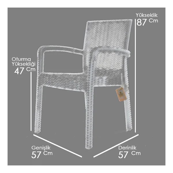 Violet Rattan Sandalye Takımı 6 Kişilik Bahçe Balkon Teras Sandalyesi - Krem - Görsel 5