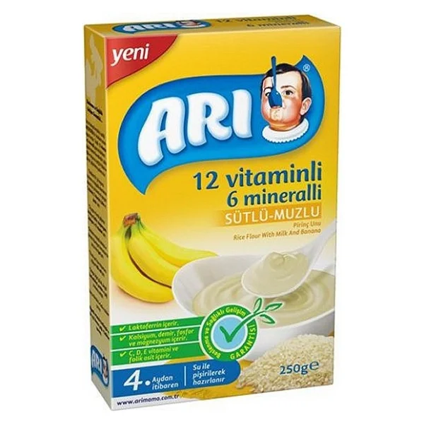 Arı Mama 12 Vitaminli 6 Mineralli Sütlü Muzlu Pirinç Unu Kaşık Maması 250 Gr 12 Adet - Görsel 2