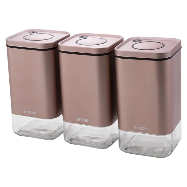 Emsan Plaza 3 Parça Orta Golden Pink Kavanoz Seti - Görsel 2