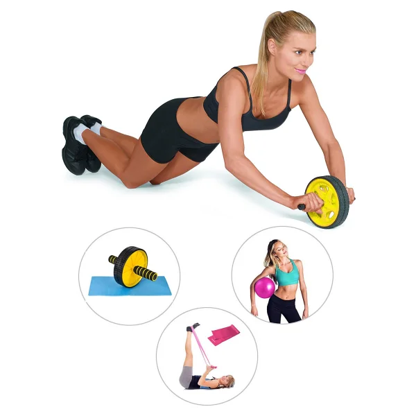 Spor Byfit Ab-Wheel Karın Kası Egzersiz Tekeri + Denge Topu + Pilates Bandı - 3'lü Set - Görsel 3
