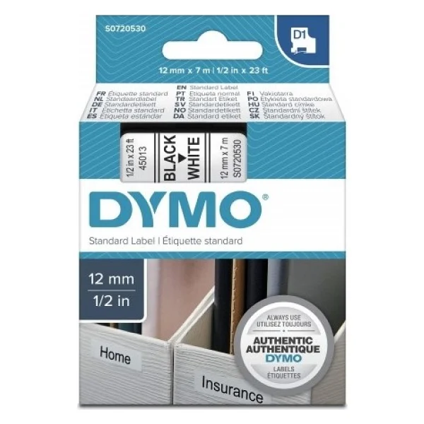 Dymo D1 12 Mm X 7 Mt Şeffaf / Siyah Yedek Şerit 45010 - Görsel 5