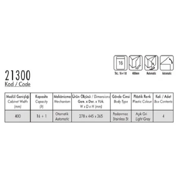 Pelikan 21300 Dolap İçi Çöp Kovası Raylı 16+1 Lt - Görsel 2