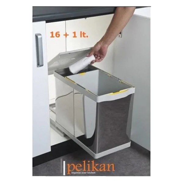 Pelikan 21300 Dolap İçi Çöp Kovası Raylı 16+1 Lt - Görsel 3