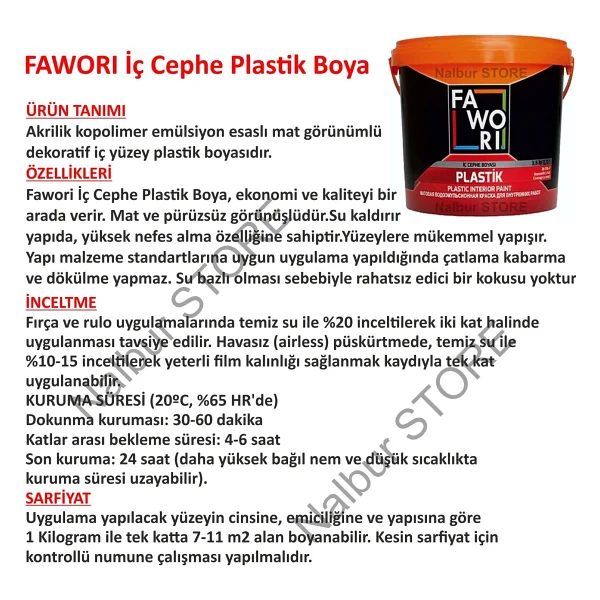 Fawori Iç Cephe Duvar Boyası Fawori Boya Su Bazlı 3.5 Kg Mat Ve Aki - Görsel 3