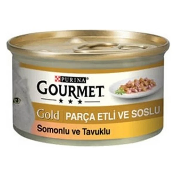 Gourmet Parça Etli Soslu Somonlu Ve Tavuklu 85 Gr 24'lü Yetişkin Konserve Kedi Maması - Görsel 2