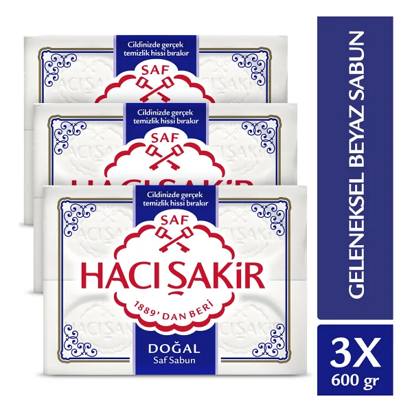 Hacı Şakir Doğal Saf Beyaz Banyo Sabunu 3'lü Paket 600 Gr Geleneksel Formül Ferahlatıcı - Görsel 4