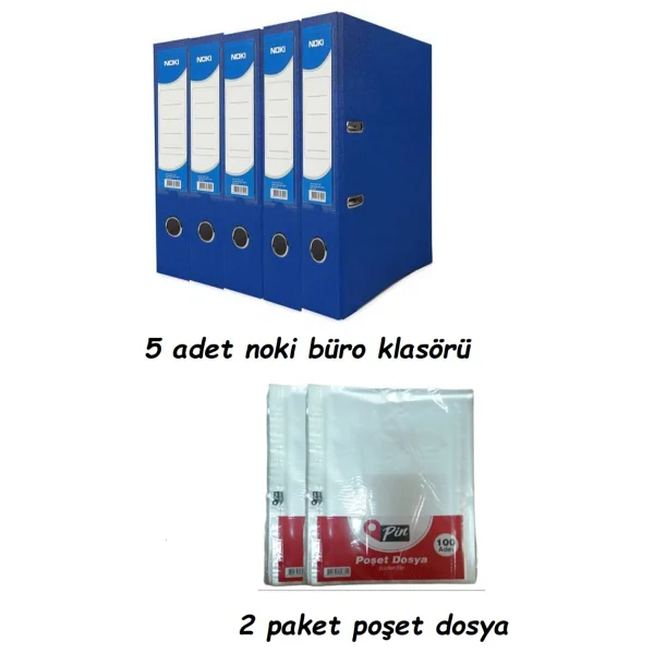 Noki Mavi Geniş Klasör Plastik 5 Adet Ve Poşet Dosya 2 Paket - Görsel 2