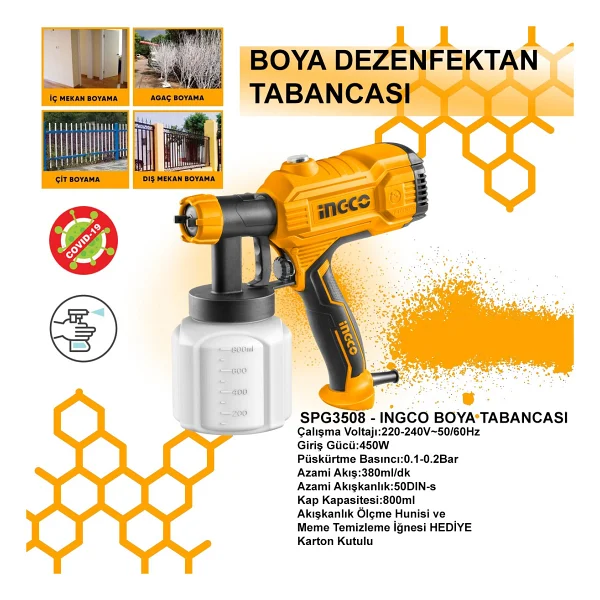 Ingco Spg3508 450 W Profesyonel Elektrikli Boya Tabancası - Görsel 2