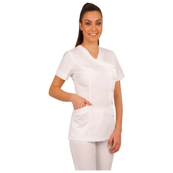 Emel Tekstil Doktor Hemşire Gold Alpaka Beyaz Kadın Üst Nervürlü Model Açık Uniforma - 40 - Görsel 4