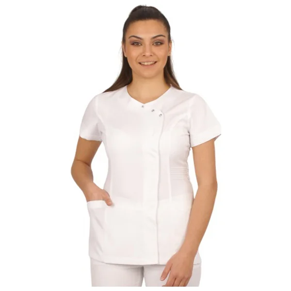 Emel Tekstil Doktor Hemşire Gold Alpaka Kadın Yandan Nervürlü Forma Üst - 48 - Beyaz - Görsel 4