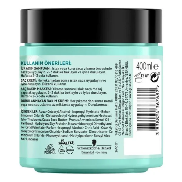Gliss Protein + Kakao Yağı Nemlendirici Saç Bakım Kürü 400 Ml - Görsel 3