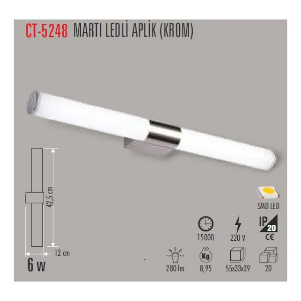 Cata Ct-5248 6w/6400k Saka LED Aplik(Beyaz) Cata - Görsel 2