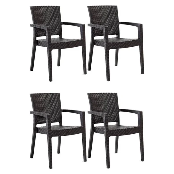 Novussi 4 Adet Novussi Paris Rattan Kollu Sandalye Koltuk Kahve - Görsel 6