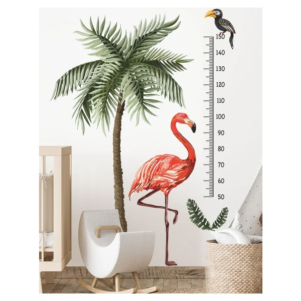 Msticker Flamingo Ve Palmiye Ağaçlı Boy Ölçer Sticker Seti - Görsel 3