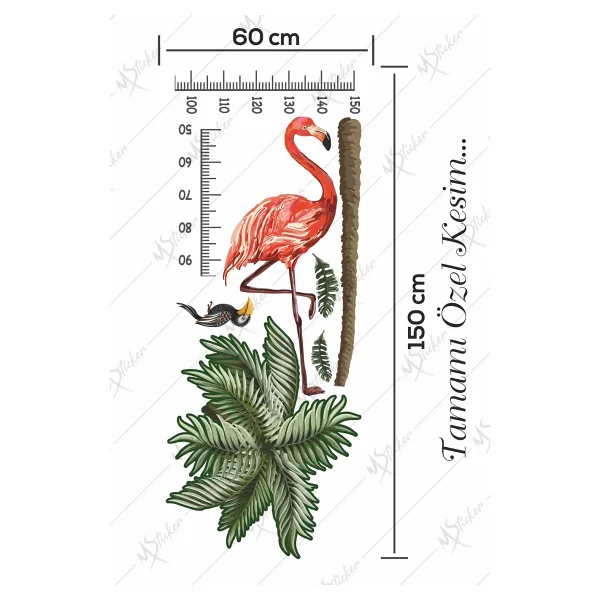 Msticker Flamingo Ve Palmiye Ağaçlı Boy Ölçer Sticker Seti - Görsel 2