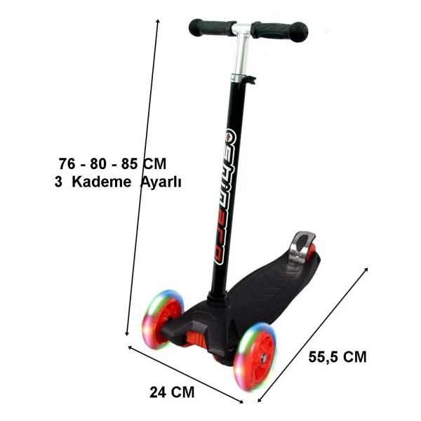 Shinaro Maxi Işıklı Siyah 3 Tekerlekli Çocuk Scooter - Görsel 3