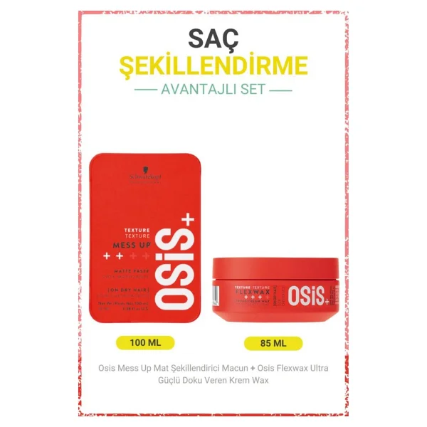 Osis Mess Up Mat Şekillendirici Macun 100ml + Flexwax Ultra Güçlü Doku Veren Krem Wax 85ml - Şeffaf - Görsel 9