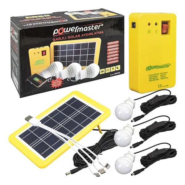 Powermaster 3 Ampullü Solar Güneş Enerjili Kamp Aydınlatması Lambası Şarjlı Işıldak Lamba Powerbank Özellikli - Görsel 3