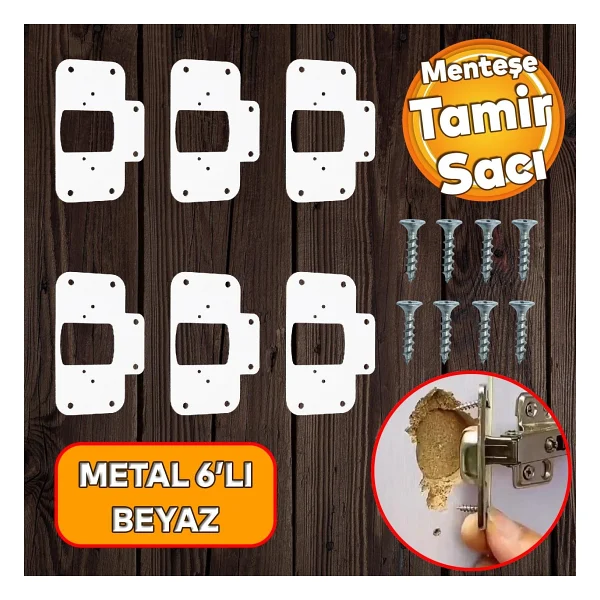 Badem10 Beyaz Renk Dolap Kapak Taş Tas Menteşe Tamir Sacı 6 Adet Pratik Onarım Kiti Yuva Tablası 6,5x9 - Görsel 6