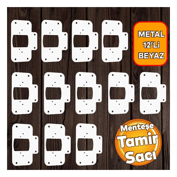Badem10 Beyaz Dolap Kapak Taş Tas Menteşe Metal Tamir Sacı 12 Adet Pratik Onarım Kiti Yuva Tablası 6,5x9 - Görsel 6