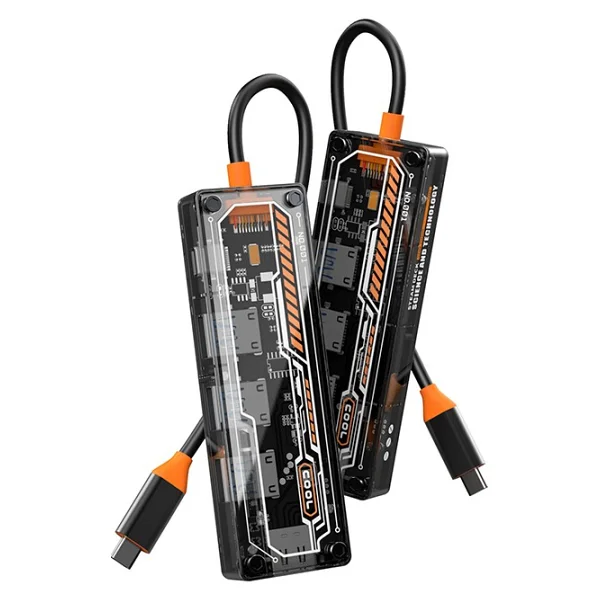 Ally 5in1 Type-C To Usb3.0 + Usb2.0 x2 + Type-C Pd 100W + HDMI Çoğaltıcı Transparan Hub - Görsel 3