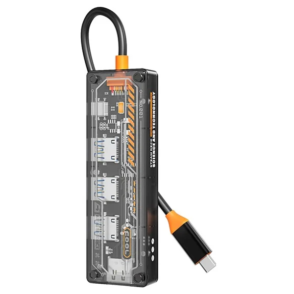 Ally 5in1 Type-C To Usb3.0 + Usb2.0 x2 + Type-C Pd 100W + HDMI Çoğaltıcı Transparan Hub - Görsel 4