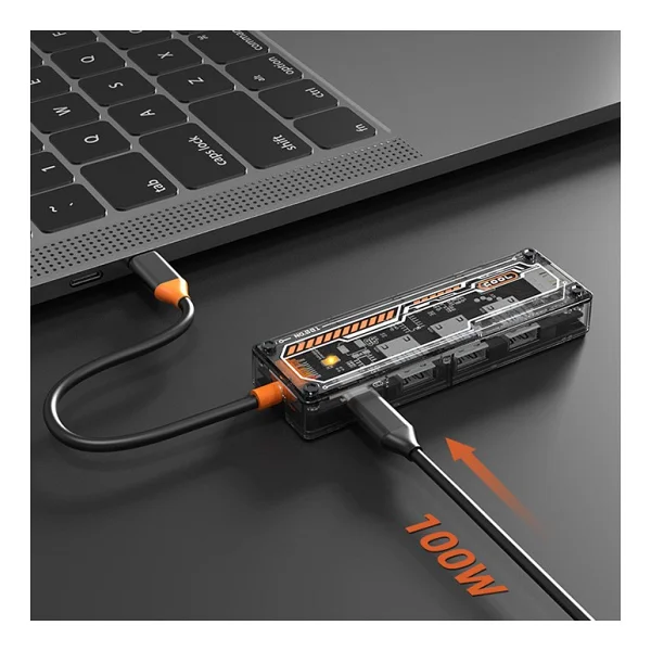 Ally 5in1 Type-C To Usb3.0 + Usb2.0 + Type-C Pd 100w + Hdmı + Ethernet Çoğaltıcı Transparan Hub - Görsel 4