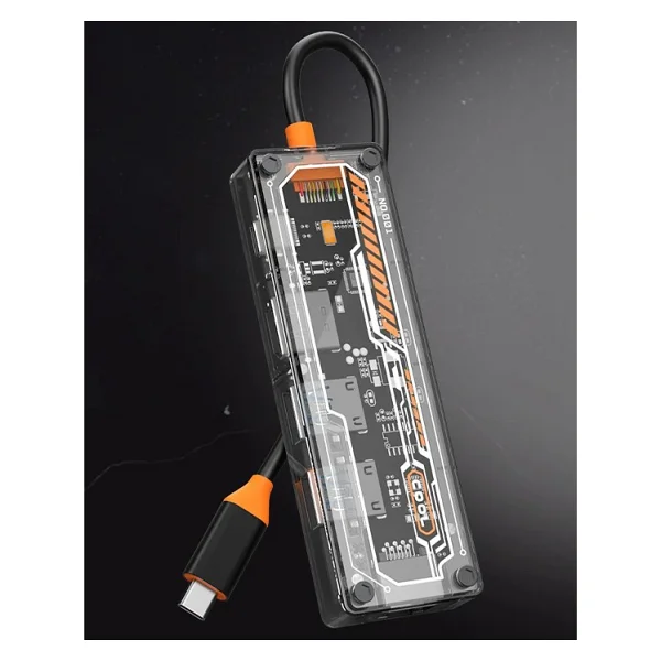 Ally 6in1 Type-C To Usb3.0 + Usb2.0 + Type-C Pd 100w + Hdmı + Vga + 3.5mm Çoğaltıc Transparanı Hub - Görsel 2
