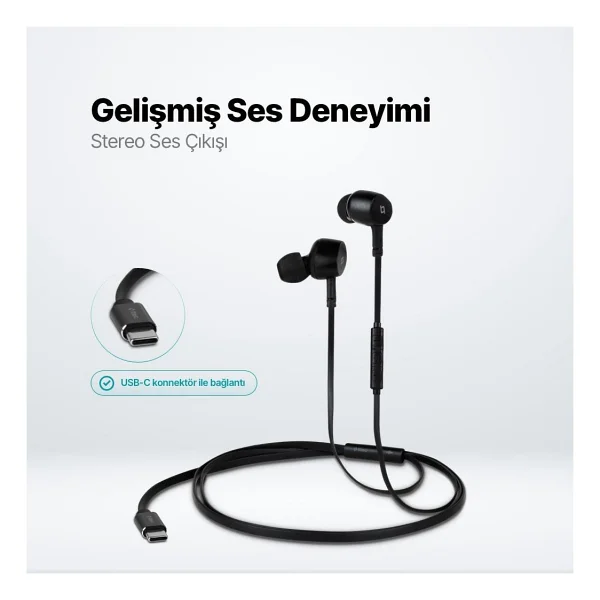 Ttec Hd Mikrofonlu Ergonomik Kulakiçi Kablolu Type-C Kulaklık, Kumanda Kontrollü Stereo Sesli Kulaklık - Görsel 2