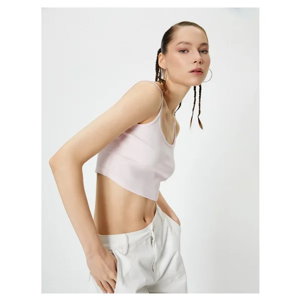 Koton Basic Crop Atlet Ince Askılı Ribanalı Pamuklu - Pembe - Görsel 6