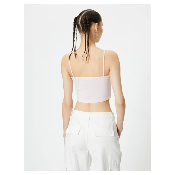Koton Basic Crop Atlet Ince Askılı Ribanalı Pamuklu - Pembe - Görsel 4