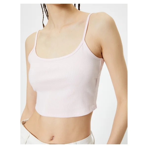 Koton Basic Crop Atlet Ince Askılı Ribanalı Pamuklu - Pembe - Görsel 5