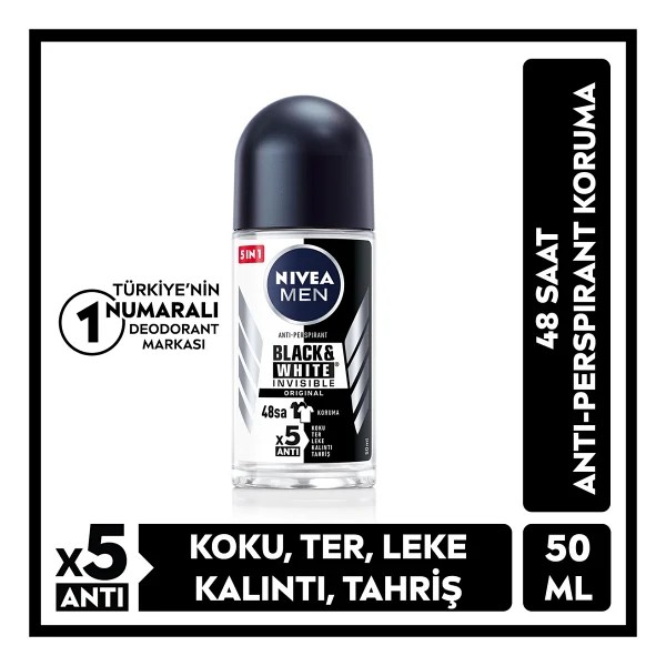 Nivea Men Invisible Black & White Original 50 Ml Erkek Roll-On Deodorant - Görsel 3