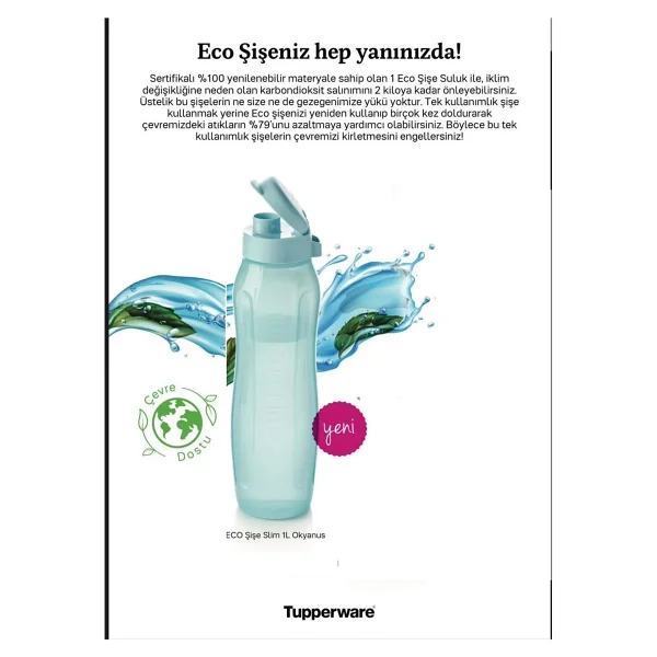 Tupperware Eco Slim Şişe 1 Lt Suluk - Görsel 2