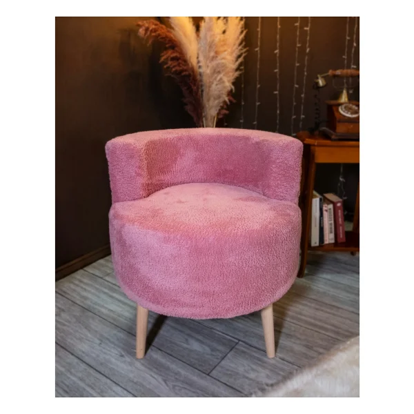 Ars Mobilya Pamuk Şekeri Çay Seti Tekli Koltuk Berjer Ve Puf Takımı (Salon, Balkon, Ofis) 2 Li Takım - Pembe - Görsel 3