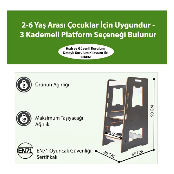 Minera Ahşap Antrasit-Beyaz Öğrenme Kulesi - Görsel 4
