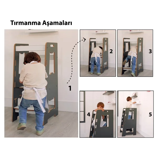 Minera Ahşap Antrasit-Beyaz Öğrenme Kulesi - Görsel 6