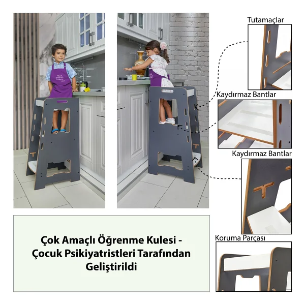 Minera Ahşap Antrasit-Beyaz Öğrenme Kulesi - Görsel 7