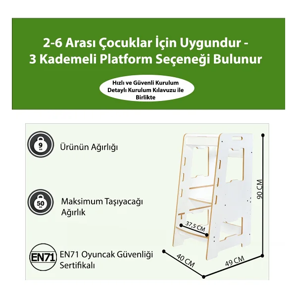 Minera Ahşap Beyaz Öğrenme Kulesi - Görsel 3