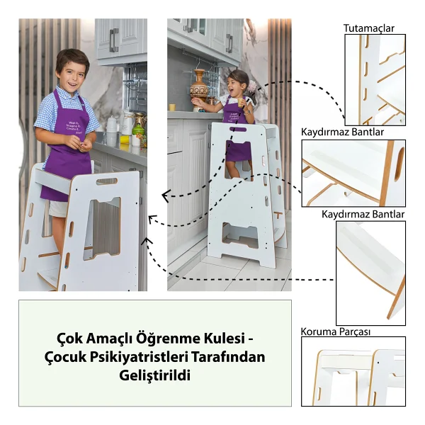 Minera Ahşap Beyaz Öğrenme Kulesi - Görsel 6