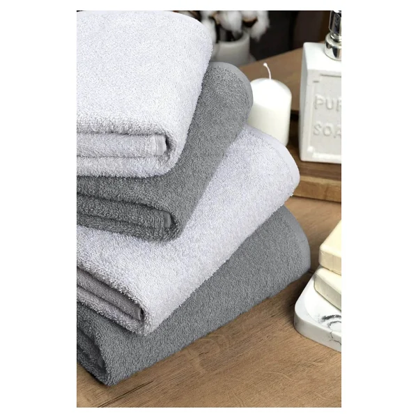 Mira Home 4 Lü Banyo Havlusu Takımı Soft Büyük Havlulu Pamuklu Havlu Seti 90X150 cm Beyaz - 90 x 150 cm - Gri - Görsel 3