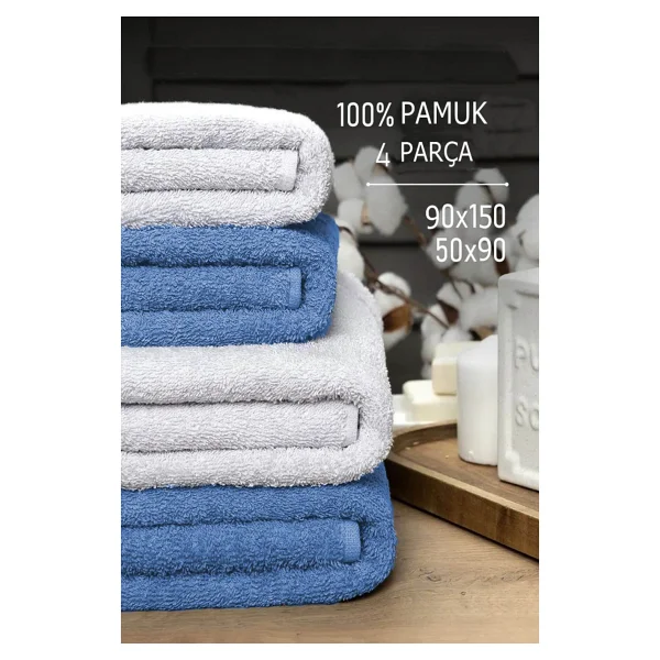 Mira Home 4 Lü Banyo Havlusu Takımı Soft Büyük Havlulu Pamuklu Havlu Seti 90X150 cm Beyaz - 90 x 150 cm - Gri - Görsel 9