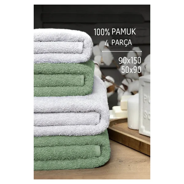 Mira Home 4 Lü Banyo Havlusu Takımı Soft Büyük Havlulu Pamuklu Havlu Seti 90X150 cm Beyaz - 90 x 150 cm - Gri - Görsel 7