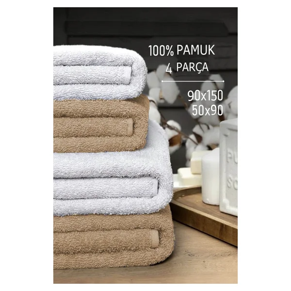 Mira Home 4 Lü Banyo Havlusu Takımı Soft Büyük Havlulu Pamuklu Havlu Seti 90X150 cm Beyaz - 90 x 150 cm - Gri - Görsel 10